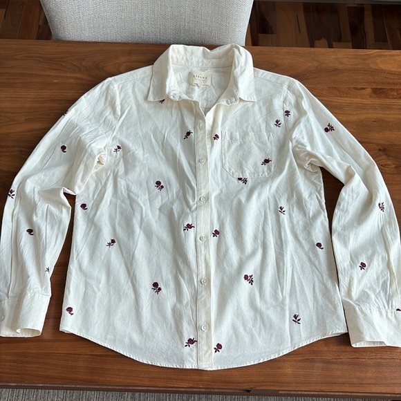 Sezane Tomboy Shirt Pink Flowers Embroidered Button-Up Shirt Size 38 US 6 Medium - Picture 8 of 12